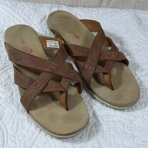 Quoddy Women's 10 Brown Leather Slip On Comfort Sandals Casual Travel Vacation